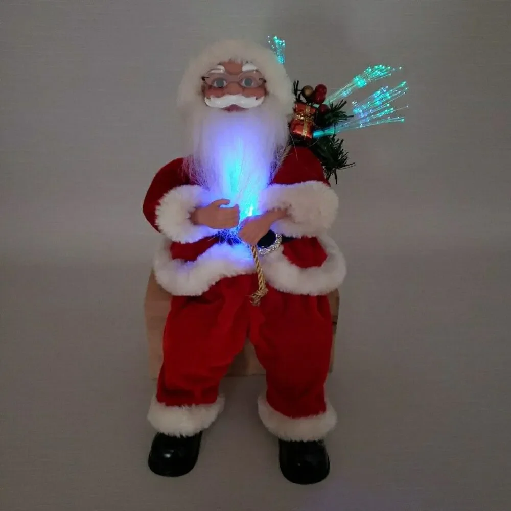 Fiber Optic Santa Claus Shelf Mantle Sitter Red Suit St Nick Battery Operated